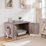 ZENY Cat Litter Box Enclosure, Litter Box Furniture Hidden, Wooden Litter Cabinet with Divider, Farmhouse Style Cat Washroom Storage Bench，Fit Most of Litter Box, Greige ZENY