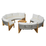 Quarte Outdoor Acacia Wood Round Sofa Set, Half-Moon Sectional Sets with Coffee Table,6-Person Seating Group for Garden, Deck (Beige/Half-Moon*A) Quarte
