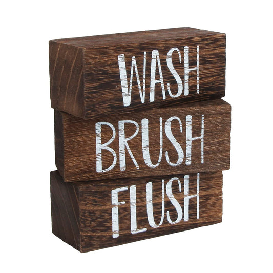 J JACKCUBE DESIGN Wash Brush Flush Bathroom Signs, Funny Farmhouse Classic Rustic Wooden Sign Box- Bath Home Vintage Decor Sign Art with Sayings- MK1066A - WoodArtSupply