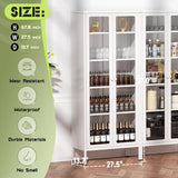 Crownland Modern Metal Display Cabinet with 4 Adjustable Shelves, White Glass Doors, 5 Tiers, Home Office, Living Room Crownland