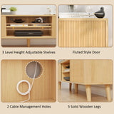 Buenhomino TV Stand for TVs Up to 75 Inches, Boho Entertainment Center Wood TV Stand with Fluted Sliding Doors & Shelves, TV Console Table Media Cabinet with Storage for Living Room Bedroom, Natural Buenhomino