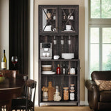 YITAHOME 67" Tall Wine Bar Cabinet for Liquor and Glasses, Farmhouse Freestanding Coffee Bar Cabinet with Glasses Racks ＆ Storage Shelves W/Glass Doors for Living Dining Room, Hallway, Dark Rustic Oak YITAHOME