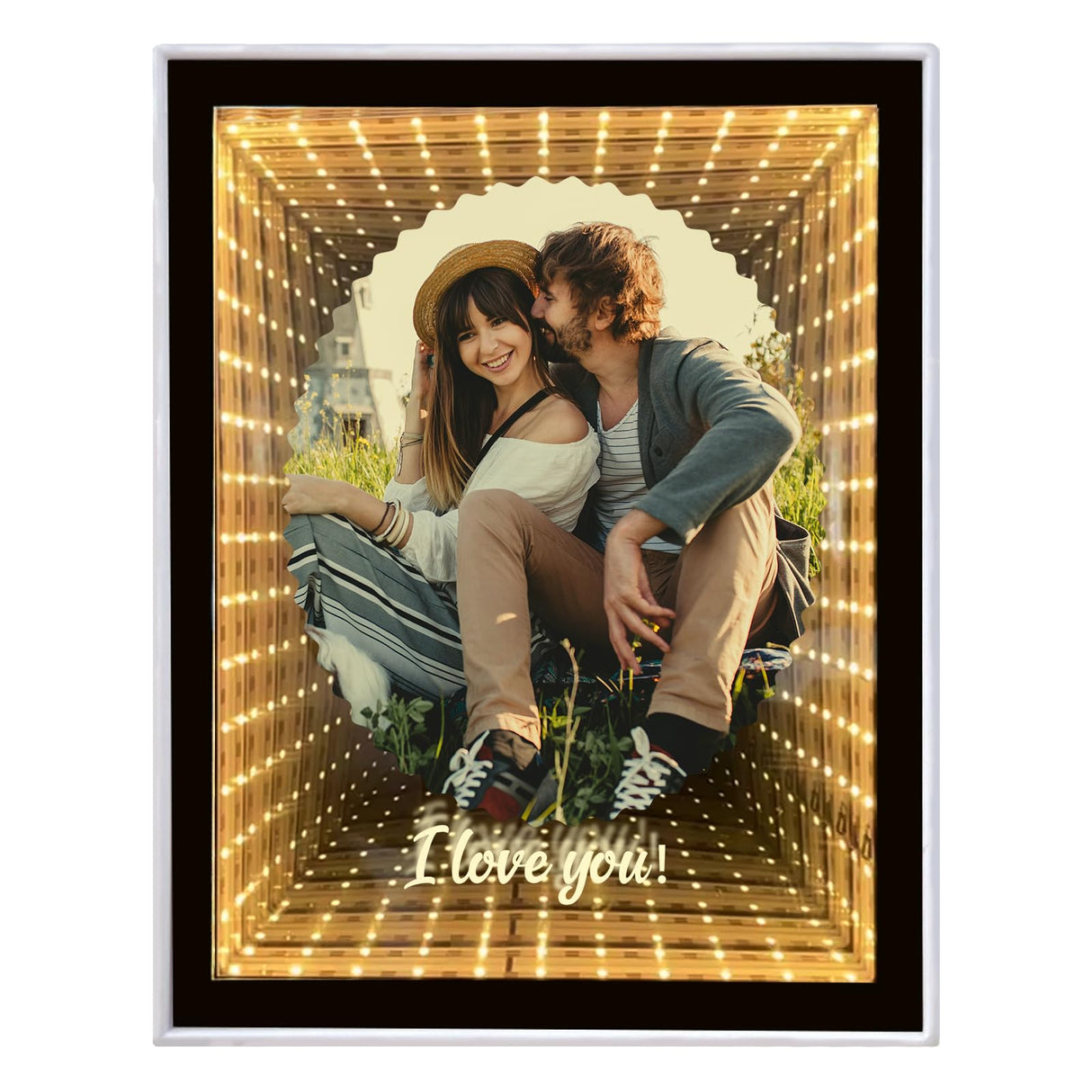 Custom Photo Infinity Mirror, Personalized Photo Frame Gifts for Friends, Couples, Family, Desktop LED Night Light Makeup Mirror 2 in 1, Home Decoration Bedroom Office Living Room LINMQIU