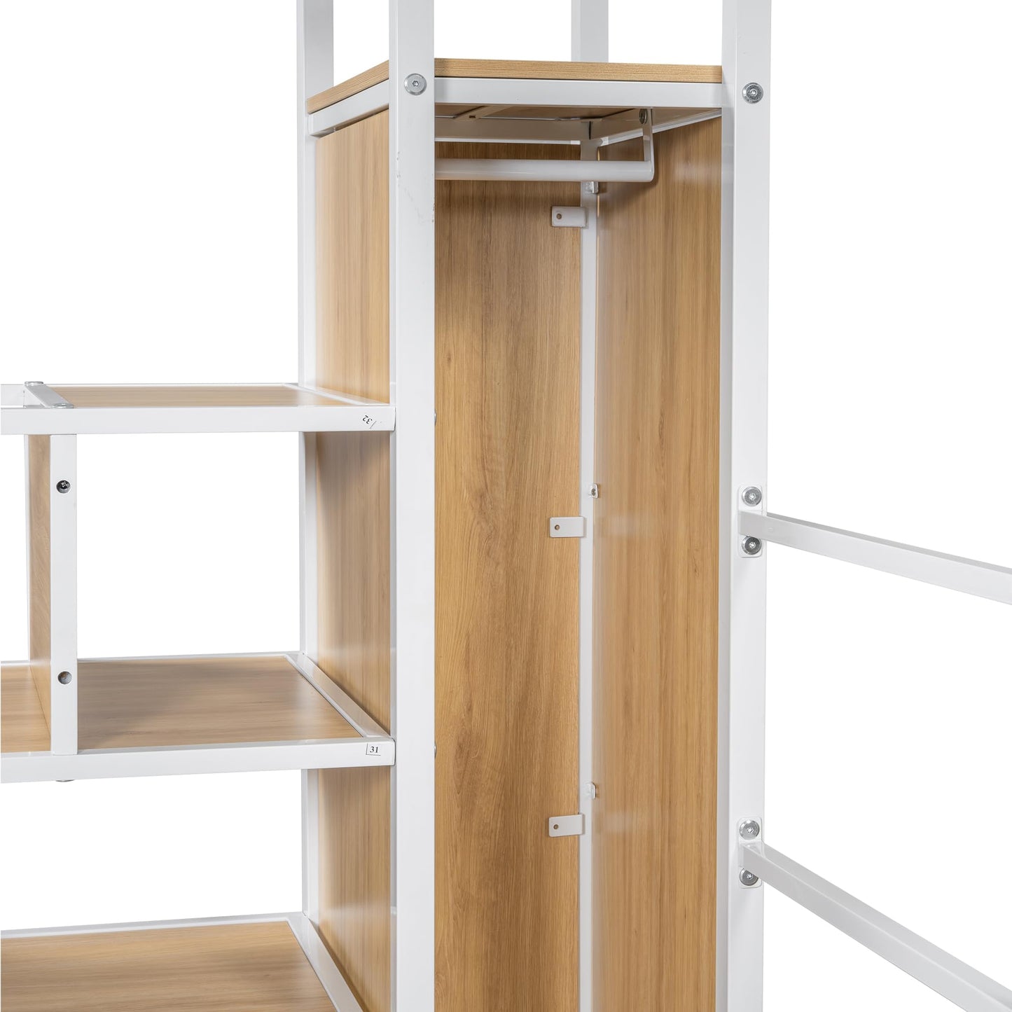 Metal Twin Size Loft Bed with Desk and Stairs,Heavy Duty Loft Bed Frame with Wardrobe and LED Lights,Loft Bed Twin Size with Storage Shelves for Kids,Teens,Adults,Space Saving,White