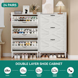 YITAHOME Farmhouse Shoe Storage Cabinet for 24 Pairs with 3 Flip Drawers, Narrow Slim Shoe Rack Cabinet for Hallway, Shoe Organizer for Entryway, Living Room (White) YITAHOME