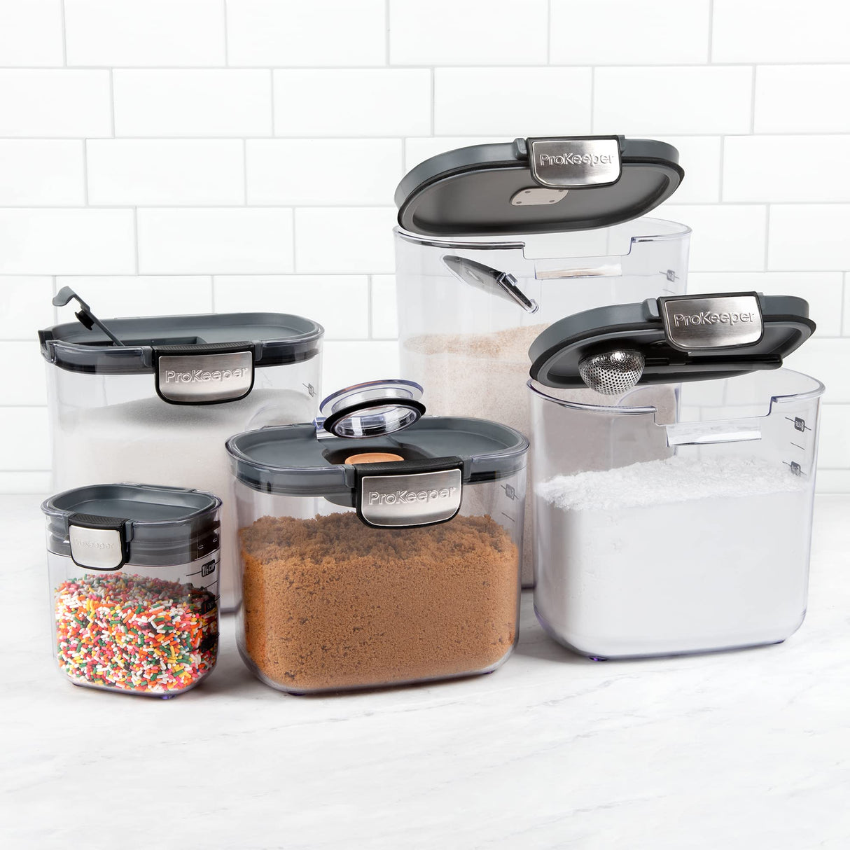 ProKeeper+ 9 Piece Clear Plastic Airtight Food Flour and Sugar Baker's Kitchen Storage Organization Container Canister Set with Magnetic Accessories Progressive International