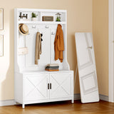 YITAHOME Hall Tree with Shoe Storage Bench for Entryway, 4-in-1 Coat Rack with Bench, Entrance Organizer with Shoe Storage, Hall Tree with Adjustable Shoe Storage and Hanging Hooks, White YITAHOME