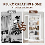 PEUKC Display Cabinet with Glass Doors, 67-inch Curio Cabinets with 4 Adjustable Shelves, HD&Tempered Glass Cabinet Display Case for Home, Office, Clinic, Pantry, Assemble Required, White PEUKC