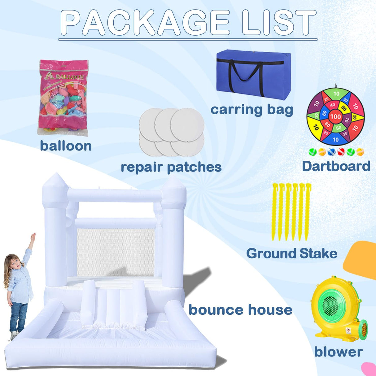 White Inflatable Bounce House Kids Inflatable White Bounce House with UL Blower, Large Ball Pool and Spacious Fun Room Bounce House for Kids 3-12 Felizhus