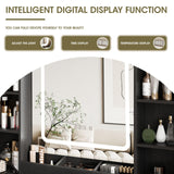 Vabches Black Vanity Desk, Vanity Mirror with Lights, Makeup Vanity Desk with Stool, Vanity Table with Large Storage Drawers and Shelves, Time and Temperature Display, 3 Led Lighting Modes Adjustable Vabches