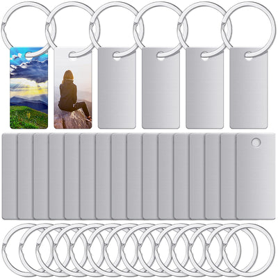 30 Pieces Sublimation Blank Keychains Dog Tags Rectangle Heat Transfer Tags Aluminum Blank Tags Sublimation Metal Tags DIY Keychains with 30 Key Rings for Pet DIY Craft Project Supply, 1.6 x 0.8 Inch