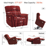 MCombo Large-Wide Dual Motor Power Lift Recliner Chair, Massage and Dual Heating for Elderly People, Infinite Position, Fabric R7166 (Burgundy) MCombo