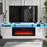 oneinmil Fireplace TV Stand with 36" Electric Fireplace,LED Light Entertainment Center,2 Tier TV Console Stand for TVs Up to 80",Fireplace for The Living Room TV Stand,White oneinmil