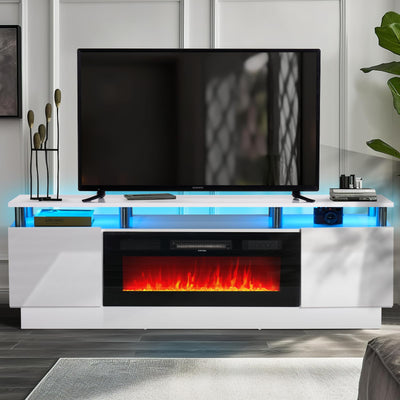oneinmil Fireplace TV Stand with 36" Electric Fireplace,LED Light Entertainment Center,2 Tier TV Console Stand for TVs Up to 80",Fireplace for The Living Room TV Stand,White