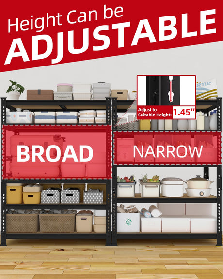 PrimeZone 36" x 16" x 72" Heavy Duty Storage Shelves - 5 Tier Adjustable Garage Storage Shelving, Metal Storage Utility Rack Shelf Unit for Warehouse Pantry Closet Kitchen, Black PrimeZone