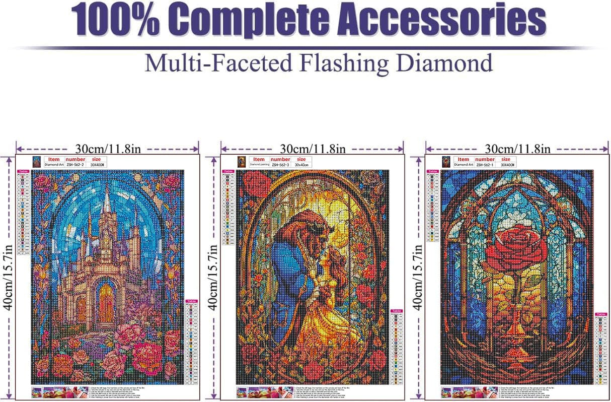 VeGuude Diamond Art Kits for Adults - 3 Pack Cartoon Diamond Painting for Beginners, Diamond Dots Round 5D Full Drill Paint with Diamonds Pictures Gem Art Painting Kits DIY Crafts Kits 12x16inch VeGuude