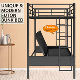 Twin-Over-Futon Convertible Couch and Bed, Metal Futon Bunk Bed with Guardrails and Ladder, Sturdy Steel Foldable Sofa-Bed for Kids Adults Teens (Twin Over Full Metal Bunk Bed, Twin) Anwick
