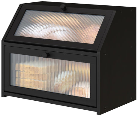 Vriccc Black Bread Box for Kitchen Counter, Large Bamboo Wood Double Layer Bread Box, Wooden Bread Storage Capacity Vriccc