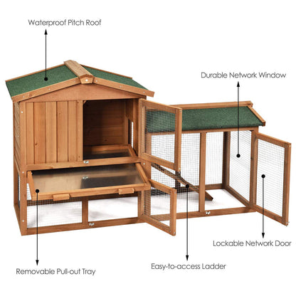 Tangkula Rabbit Hutch Indoor and Outdoor, 58-Inch Bunny Cage with Removable Tray & Ramp, Wood Chicken Coop with Waterproof Roof for Rabbits, Chicken and Guinea Pigs