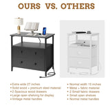Edbuosy 27 inch Wide Nightstand with Charging Station, Bedside Table with Open Shelf, 2 Drawers Small Wood Dresser, End Side Table for Bedroom (Black) Edbuosy