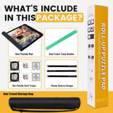 Lwoeo Jigsaw Puzzle Mat Roll Up 1000 Pieces, Smooth Top Saver Pad 34.6" x 22.8" with 6 Sorting Trays & Travel Storage Bag for Sorting Table, Board, Portable Puzzles Matt Rollup Non-Slip Rubber Bottom Lwoeo