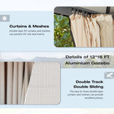 MELLCOM 12x16FT Hardtop Gazebo, Permanent Outdoor Aluminum Patio Gazebo with Aluminum Composite Double Roof for Patio Lawn and Garden, Curtains and Netting Included MELLCOM