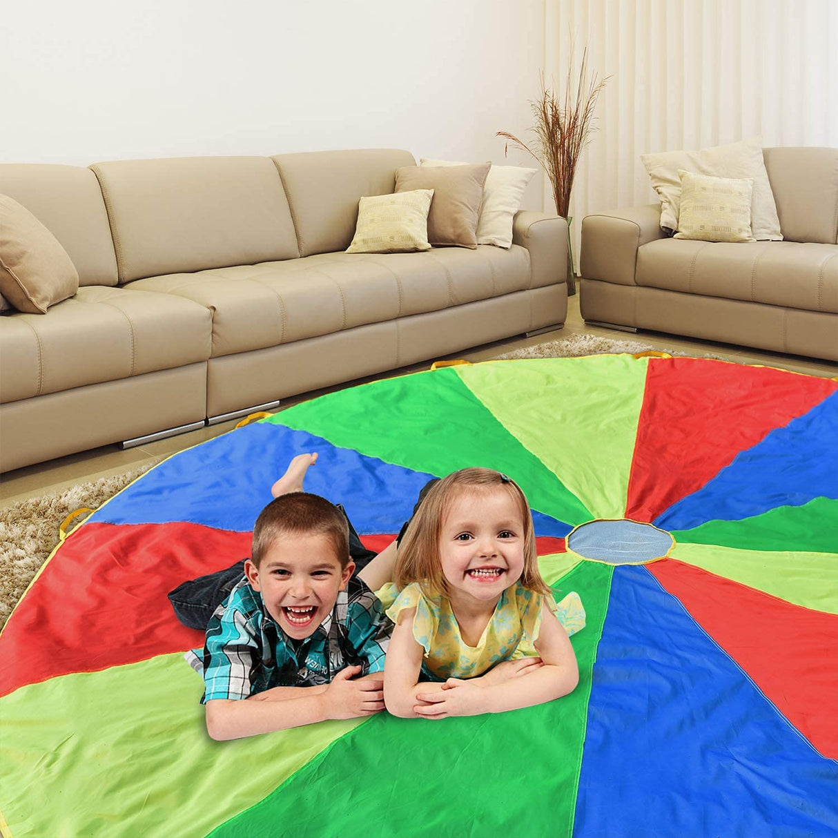 Rettebovon Parachute with Handles 20ft Play Parachute Games for Outdoor Team Games,You Can Also Use it for Trampoline Cover Picnic Mat Furniture Cover Rettebovon