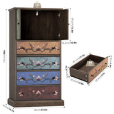 finetones 50’’ Tall Dresser, Boho Dresser Vintage Dresser with 4 Drawers and 2 Doors, Wood Dresser Chests of Drawers for Home, 16.1D x 23.6W x 50H Inch finetones