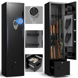Marcree Gun Safe for Home Rifle and Pistols, Quick Access Biometric Rifle Safe with Dual Alarm & Mute Mode, Gun Cabinets for Rifles and Shotguns, Rifle Safe with 2 Movable Gun Racks, Pistol Pockets Marcree