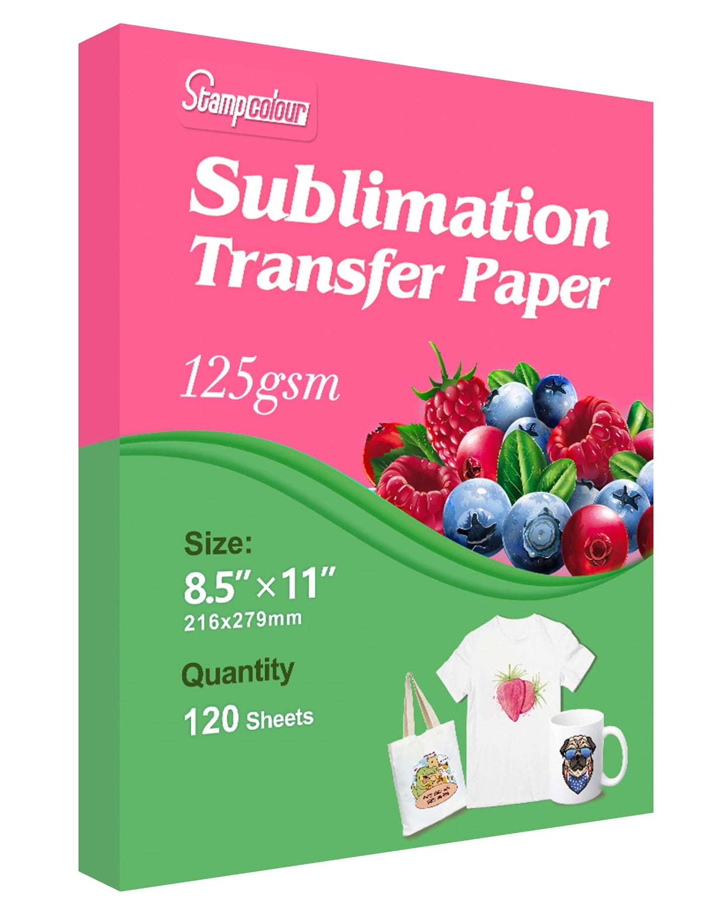 Stampcolour Sublimation Paper Heat Transfer Paper 8.5x11 inch A4 120 Sheets for Any Epson HP Canon Sawgrass Inkjet Printer with Sublimation Ink for Mug, T-shirt,Light Fabric DIY 125gsm