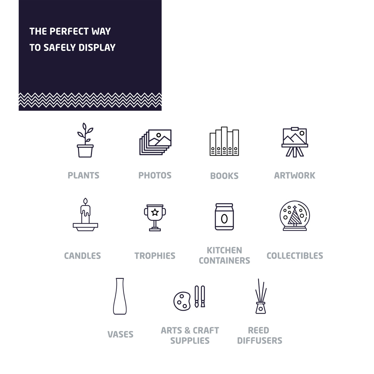 HIGH & MIGHTY Decorative 18" Floating Shelf Holds up to 15 lbs, Easy Tool-Free Dry Wall Installation, Beveled, White | 515654 HIGH & MIGHTY