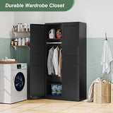 LISSIMO Metal Wardrobe Closet Cabinet,Armoire Wardrobe Closets Storage Cabinets with Doors and Shelves for Laundry Room,Bedroom,Home Office,Bathroom(Black LISSIMO