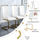 Ebullient Glass Dining Table Set for 4,5 Piece Dining Table and Chairs Set，Modern Kitchen Dining Room Table with 4 White PU Leather Dining Chairs,0.31” Tempered Glass Table Top with Gold Metal Legs Ebullient