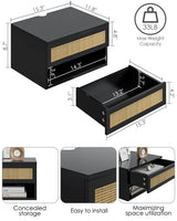 Aienvey Floating Nightstand, Small Modern Floating Nightstand with Drawer, Floating Shelves for Bedroom, Bathroom, Black Rattan Aienvey