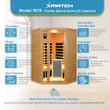 Xmatch Saunas 907B Far Infrared Sauna, Indoor Corner Space Wooden Dry Sauna Low EMF (Hemlock Wood, 2-3 Person Size 360 Envolved) Xmatch