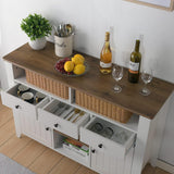 Elegant White Coffee Bar Cabinet with Storage - 47'' Farmhouse Buffet with 3 Drawers, 2 Doors, and Open Shelf 4ever2buy