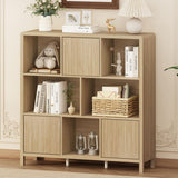 FATORRI 8 Cube Storage Organizer with Shelf, Rustic Wood Cube Bookshelf, Farmhouse Bookcase with 3 Doors, Cubby Book Shelf for Living Room, Home Office, Hallway (Light Walnut) FATORRI