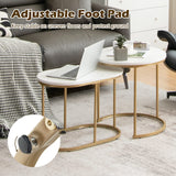 Giantex Modern Nesting Coffee Table Set of 2, Coffee Table & End Table Sets, Golden Steel Frame, Easy Assembly, Accent Marble-Look Stacking Side Table for Living Room Bedroom Apartment (Gold) Giantex