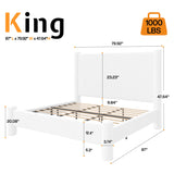 Jocisland King Size Bed Frame, Boucle Upholstered Bed Frame with Charging Station, Platform Bed with Soft Rounded Corners, Easy Assembly, No Box Spring Required, White Jocisland