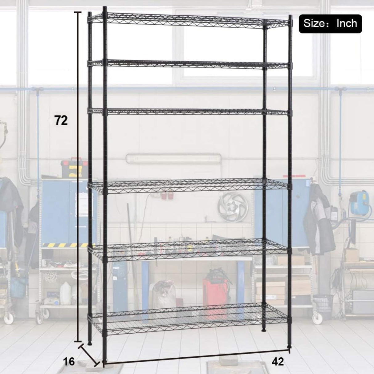 6-Tier Wire Shelving Unit,Adjustable Metal Storage Rack,42" W x 16" D x 72" H,Heavy Duty Black Wire Shelf,1500 lbs Capacity,NSF Certified, Multi-Use Storage Rack for Kitchen, Garage, Pantry, Basement YRLLENSDAN