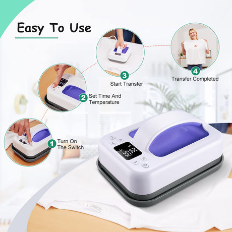 Heat Press Small Heat Press Machine for Heating Transfer, 7 × 4.8 inch Portable Easy Press Mini Heat Press for DIY T Shirts, Hats, Bags.etc(Blue) Legooin