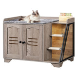 HOOBRO Cat Litter Box Enclosure with Ladder, Hidden Litter Box Furniture with Rechargeable 3-Color LED, Plush, Teaser Balls, 31.5" L x 18.9" W x 22.4" H, All-in-One, Black and Greige BG48MW01G1 HOOBRO