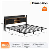 VINGLI King Size Floating Bed Frame with LED Lights and Charging Station, Cozy Hidden Storage Velvet Upholstered Headboard,No Box Spring Needed,Easy Assembly,Black VINGLI