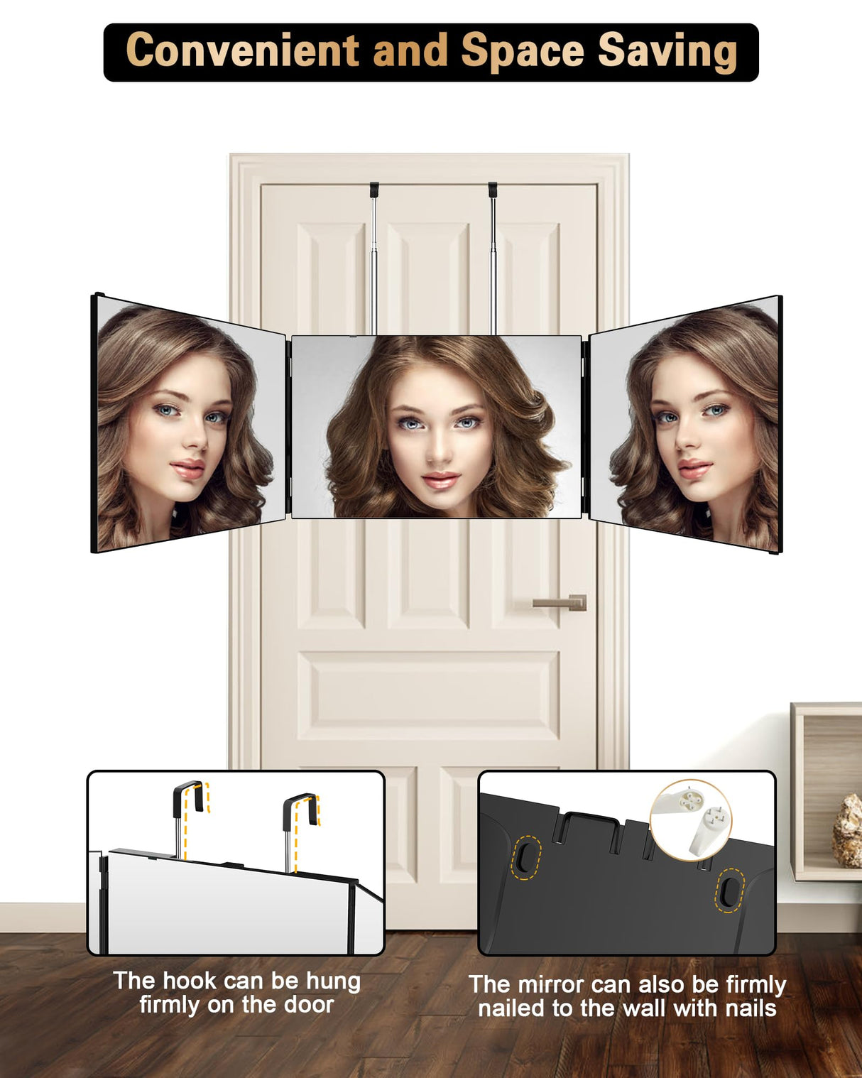 JUSRON 360 Viewing Angle Self Hair Cutting Mirror, Clear Anti-Fog HD Glass (Black Without LED Without Accessories) JUSRON