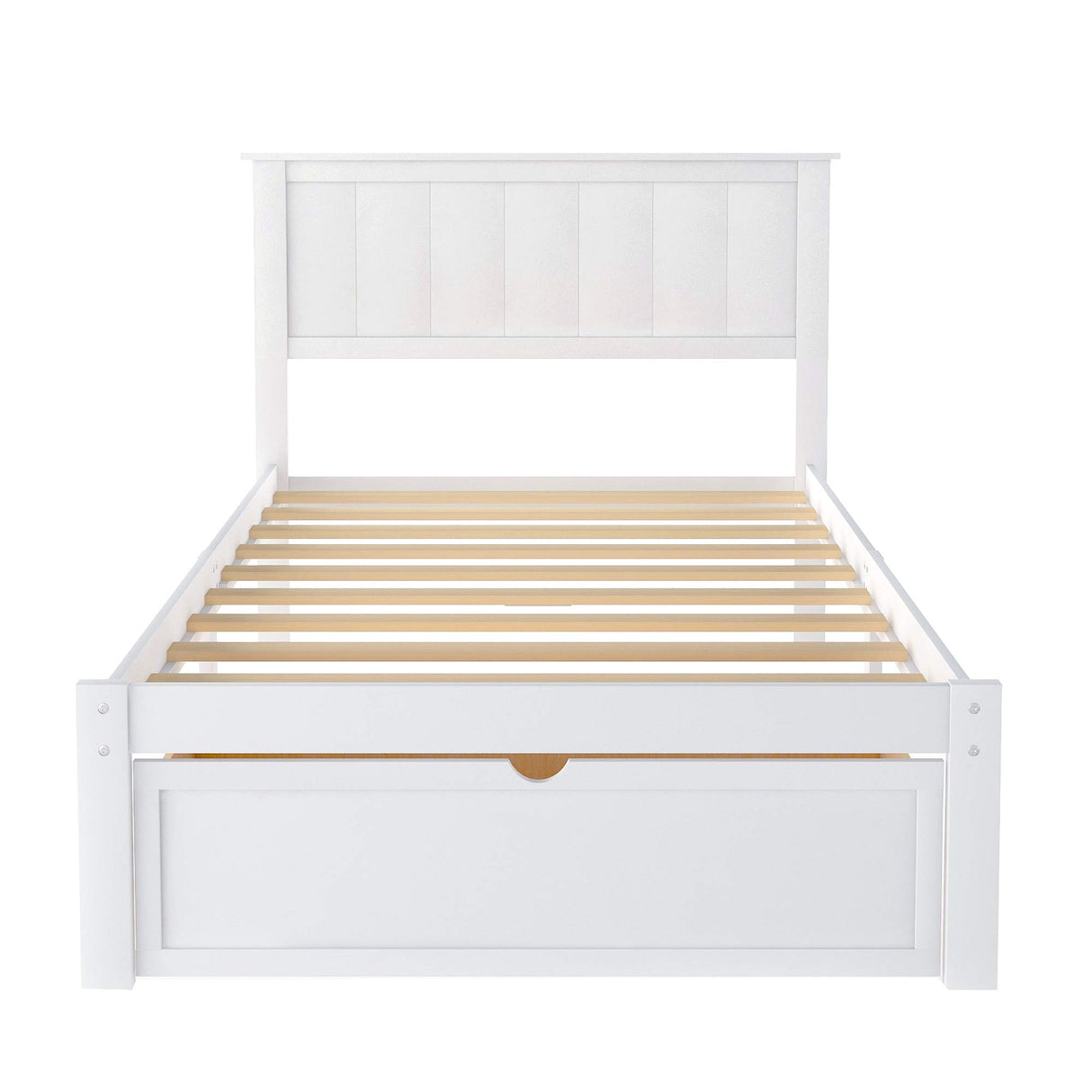 P PURLOVE Twin Size Bed Frame with Storage Drawer,Wood Platform Bed Frame with Headboard and Slat for Kids,White P PURLOVE