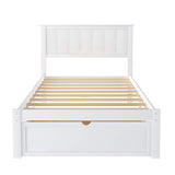 P PURLOVE Twin Size Bed Frame with Storage Drawer,Wood Platform Bed Frame with Headboard and Slat for Kids,White P PURLOVE