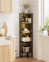 Acodaiuy Corner Shelf, 5 Tier Corner Bookshelf with LED Light,Wall Display Corner Shelf Stand with Storage Rack for Living Room,Bedroom,Office,Black Acodaiuy