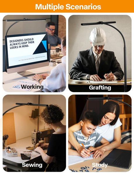 ACNCTOP Desk Lamp for Office Home - Eye-Caring Architect Task Lamp 25 Lighting Modes Adjustable LED Desk Lamp Flexible Gooseneck Clamp Light for Workbench Drafting Reading Study ACNCTOP