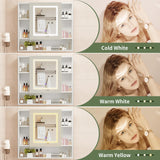 SOOWERY Medicine Cabinet Mirror with Led Light 27.5" W x 24.3" H Lighted Vanity Mirror Wall Mounted Bathroom Storage Cabinet with Single Door Surface Farmhouse Bathroom Cabinets White SOOWERY