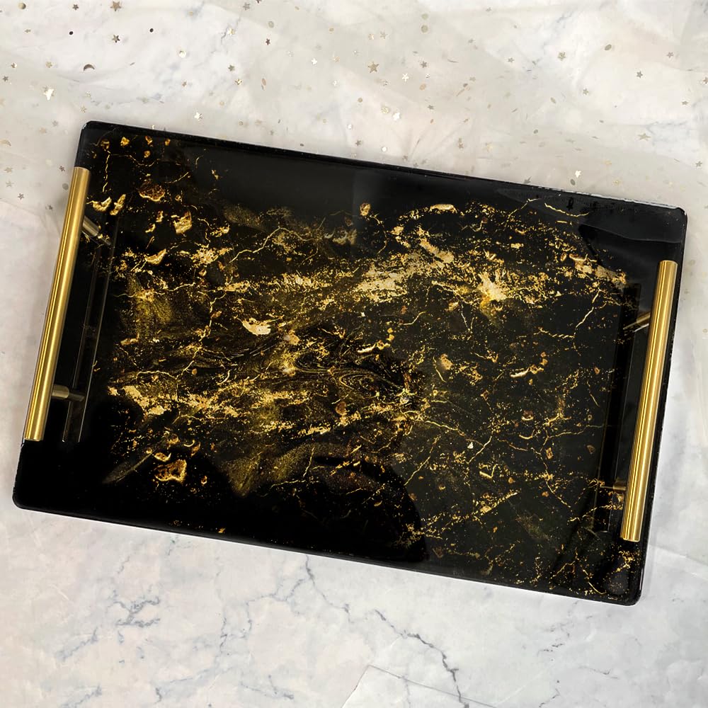 RESINWORLD 14" x 9" x 0.5" XL Large Rectangle Mold, Sturdiness Deep Serving Tray Mold with Gold Handles, Wedding Flower Mold for Resin ResinWorld